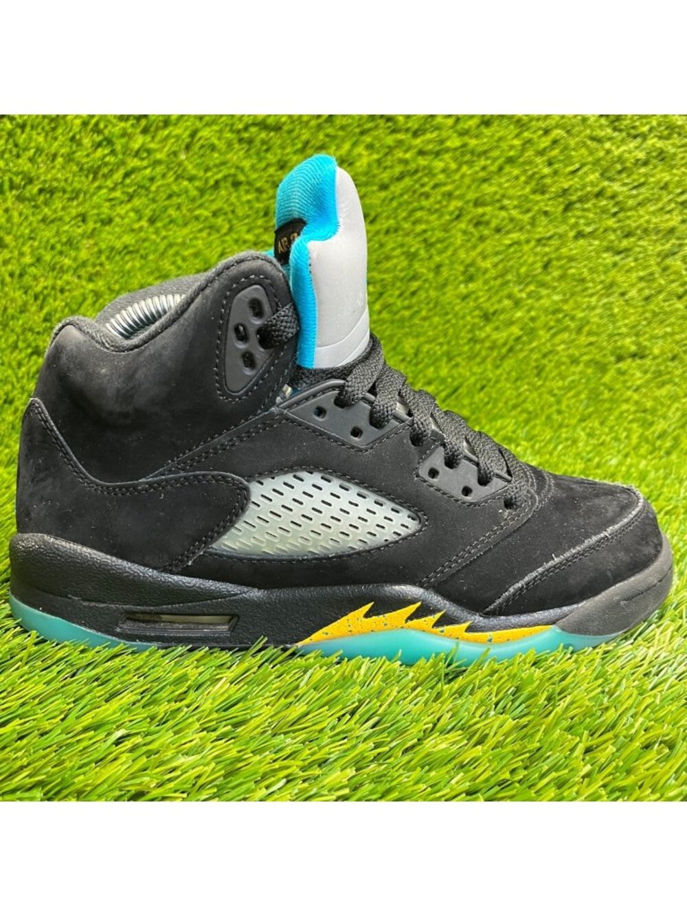 Nike Air Jordan 5 Retro Aqua Boys Size 6.5Y Black Basketball Shoes Sneakers